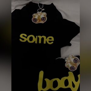 Black Graphic T-Shirt with Yellow Print
